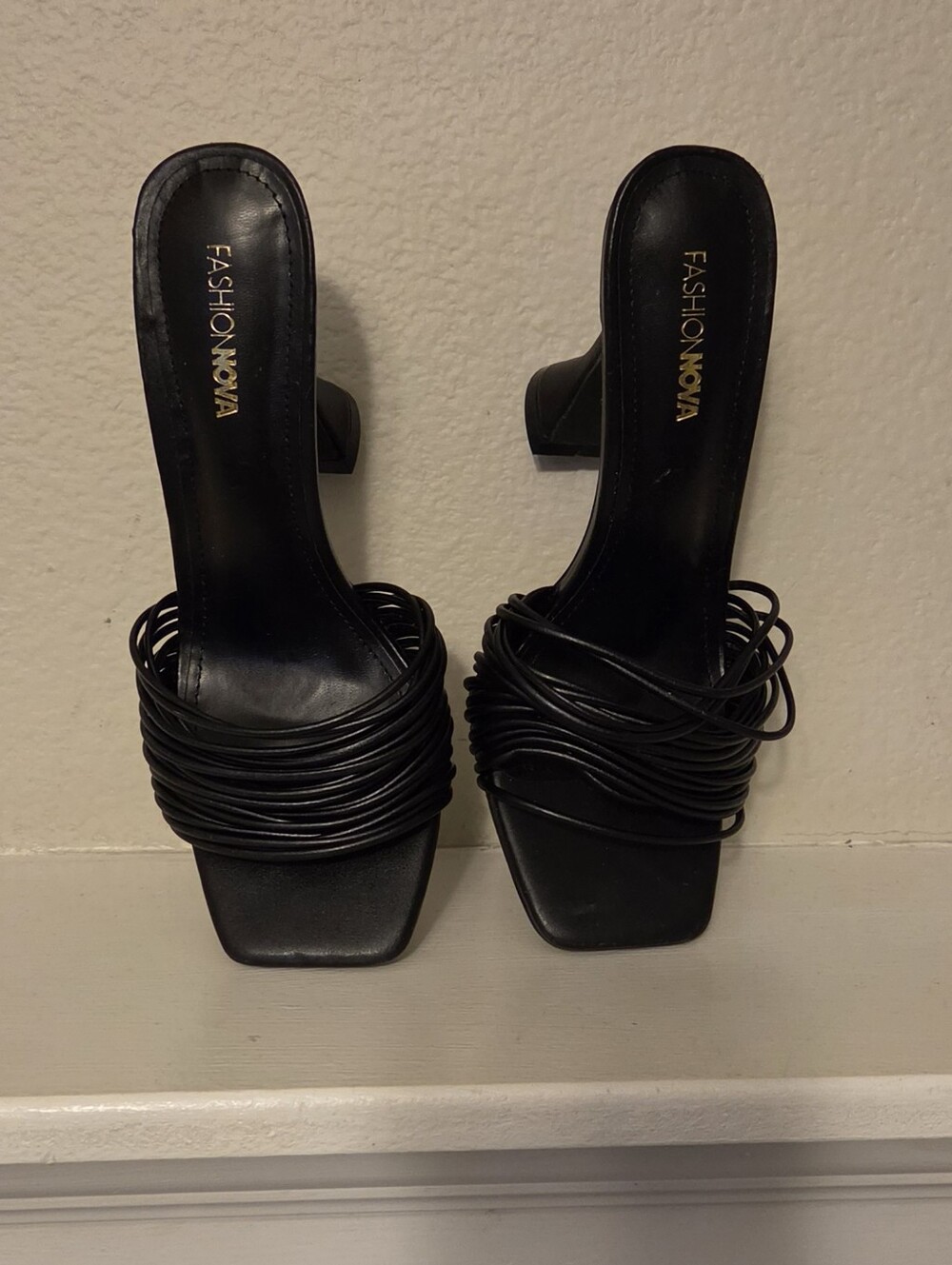 Fashion Nova Black Strappy Square-Toe Heeled Sandals
